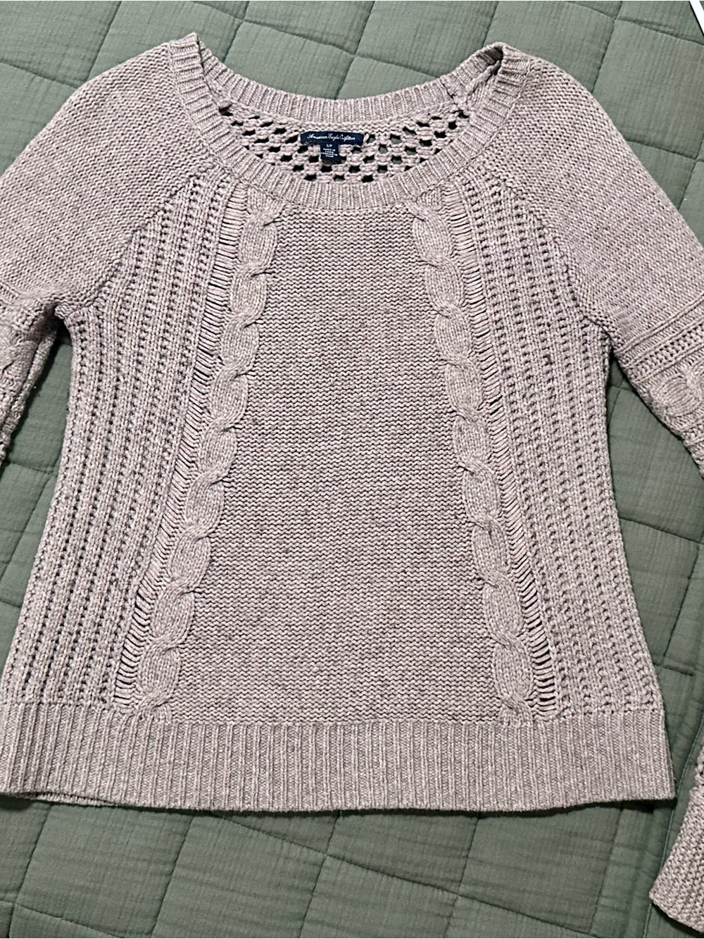 American Eagle Outfitters Scoop Neck Cable Knit Sweater - Tan